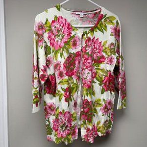 Isaac Mizrahi Live 3/4 sleeved cotton sweater, white/pink/green, 1X, like new!